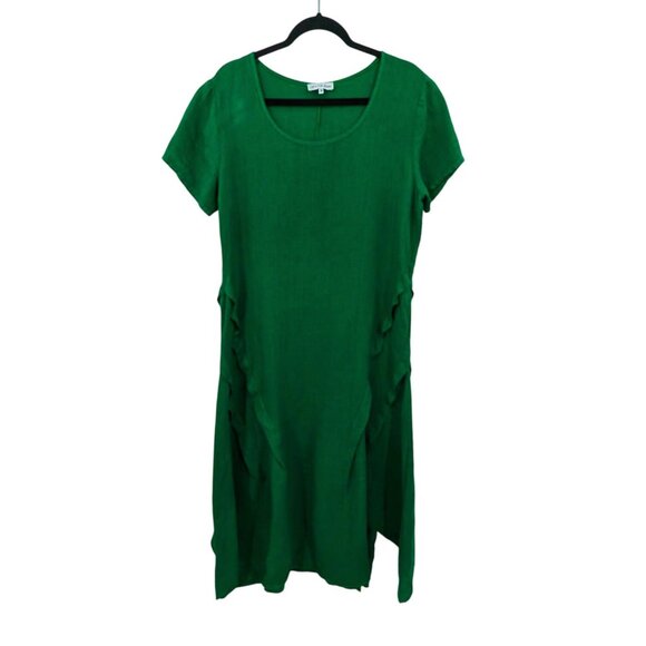 Lin Blanc Asymmetrical Midi Dress Women Size 38 100% Linen Lagenlook Artsy Boho - Picture 1 of 10